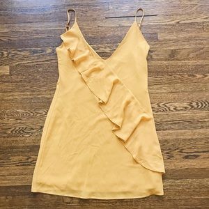 MUSTARD YELLOW RUFFLE MINI SLIP DRESS